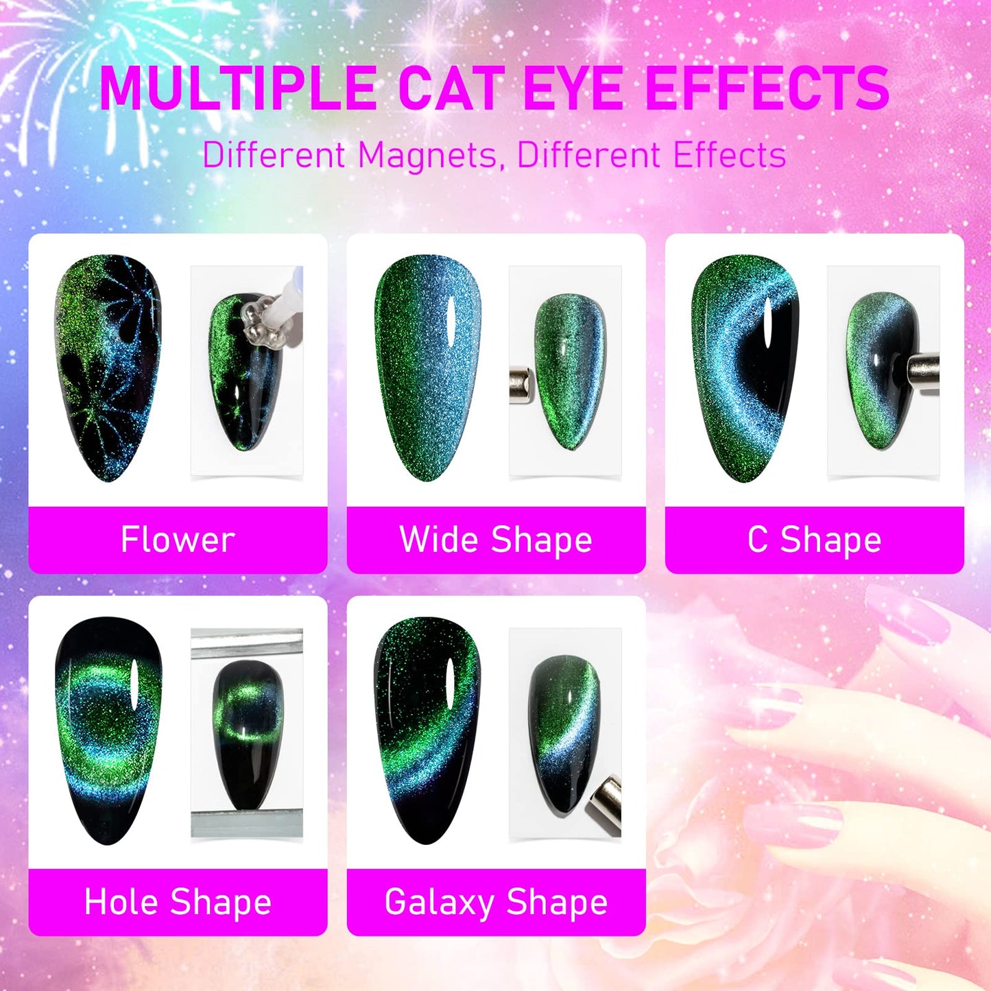 SUPWEE Cat Eye Gel Nail Polish with Magnet 9D Galaxy Cateye Manicure Soak Off UV DIY Salon Home Gift 12 Colors 7ml(0.24fl oz)