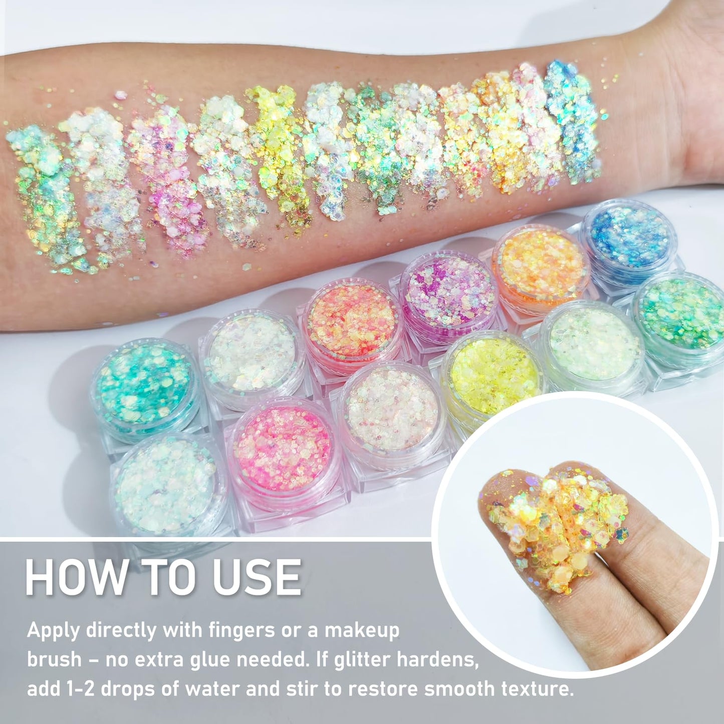 MiraWish 12 Colors Glow Body Glitter Gel, Glow in The Dark Hair Face Glitter Gel, Rave Accessories for Festivals Carnival UV Black Light Party