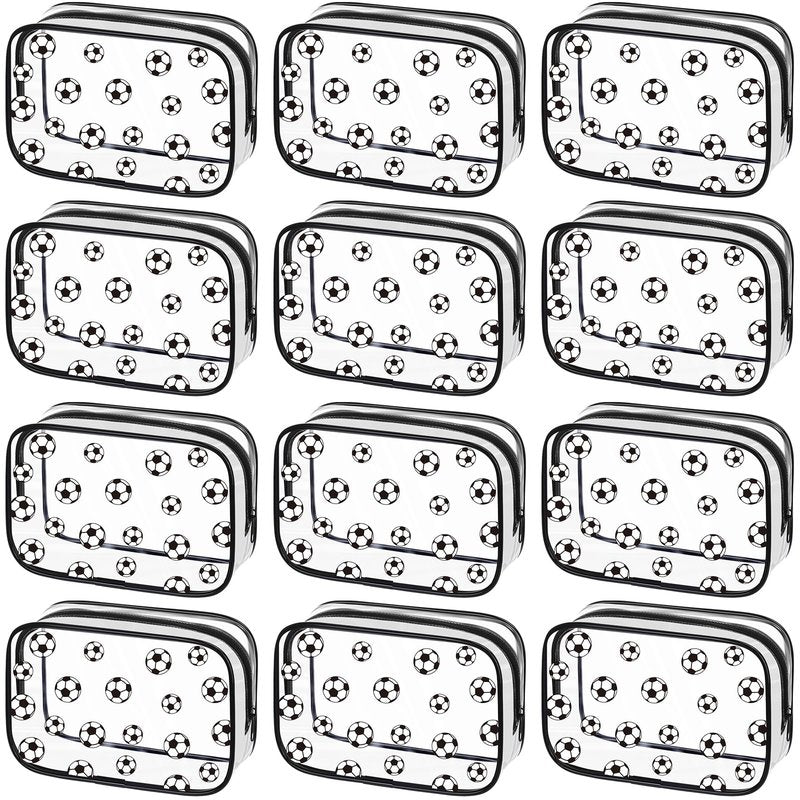 Kacctyen 12 Pcs Soccer Clear Makeup Bag with Zipper Bulk Sport Goodie Clear PVC Pouch Organizer Waterproof Travel Case for Woman Team Gifts Birthday Decorations Supplies