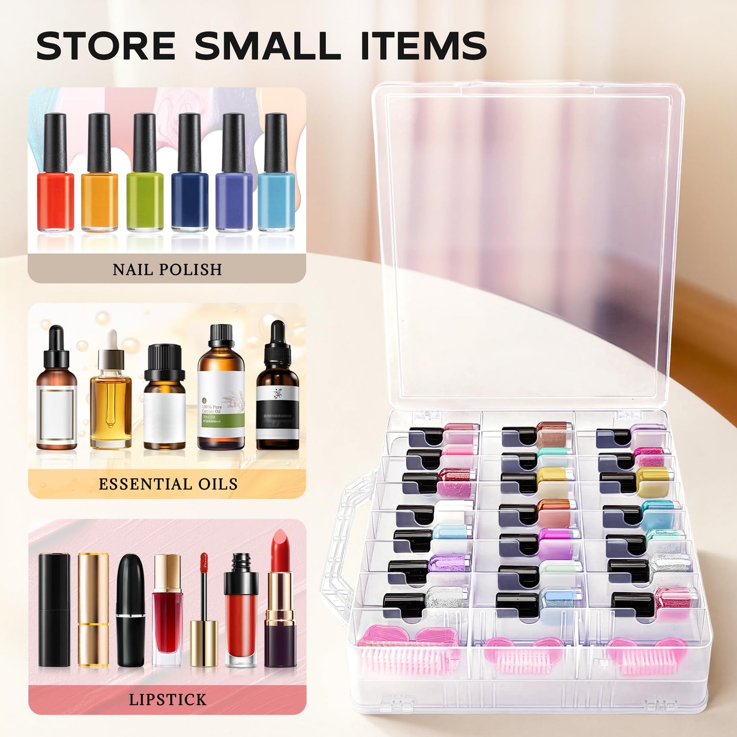 DreamGenius Nail Polish Organizer Case with 2 Nail Separators, Clear