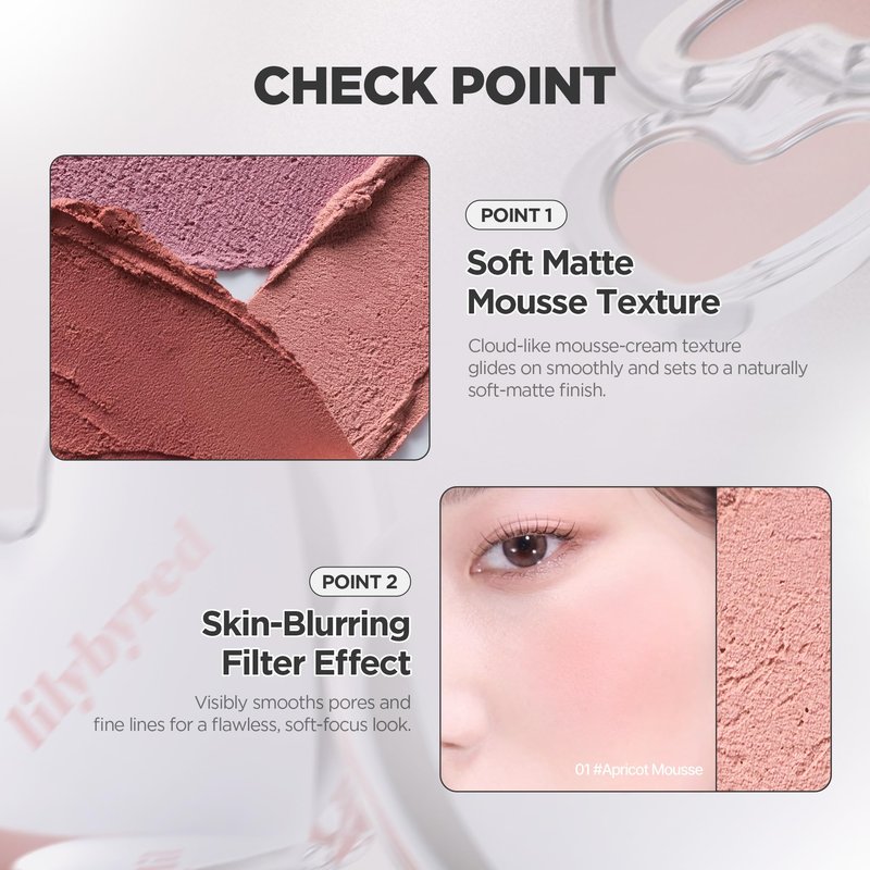 lilybyred Luv Beam Cheek Mousse | Heart-Shaped Korean Cream Blush, Airy Soft-Matte Texture, Soft-Focus & Pore-Blurring Finish, Seamless Buildable, Natural Flush, 0.13 oz. (04 Taro Mousse)