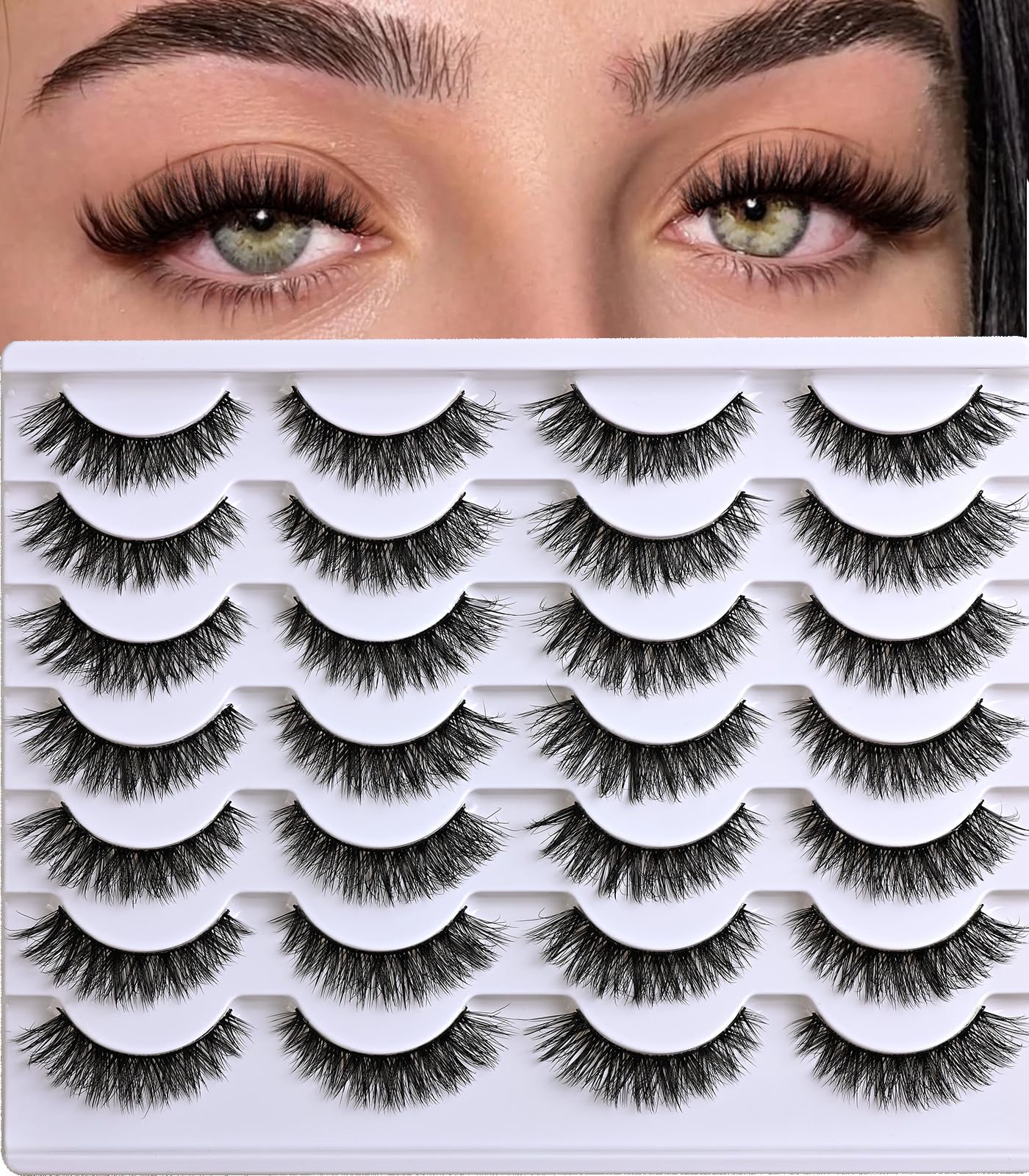 WEIAIDAPD Wispy Lashes Natural False Eyelashes 14 Pairs Cat Eye Lashes Strips 9-14mm Fake Mink Lash Pack Wispies Strip Eyelash Short Small Fluffy Pestañas Postizas for Everyday Wear