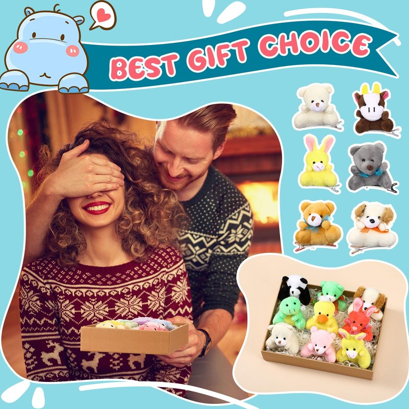 Luinabio 30 Pcs Plush Animal Hair Clips Rave Trinkets for Festival Valentines Gift Goodie Bags No Candy Treat Cute Small Animals Plush Hairpins Funny Hair Accessories for Women Rave Party
