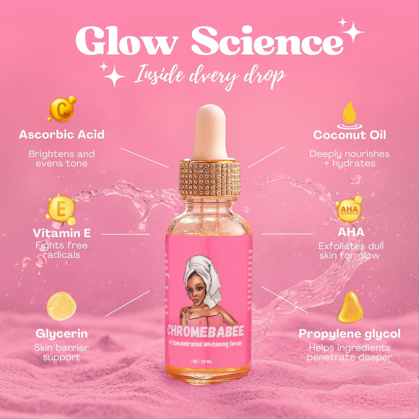 CHROMEBABEE Brightening Serum with Coconut Oil, Vitamin E, and AHA – 1 fl oz