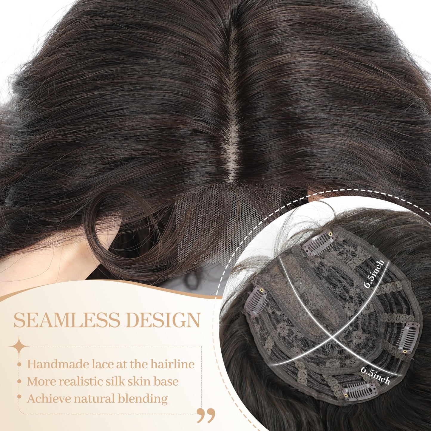 UDU Long Curly Hair Topper for Women with Thinning Hair – Natural Look, Lightweight Clip-In Hairpiece, Full Coverage and Volume, Easy to Style, Comfortable and Easy to Wear