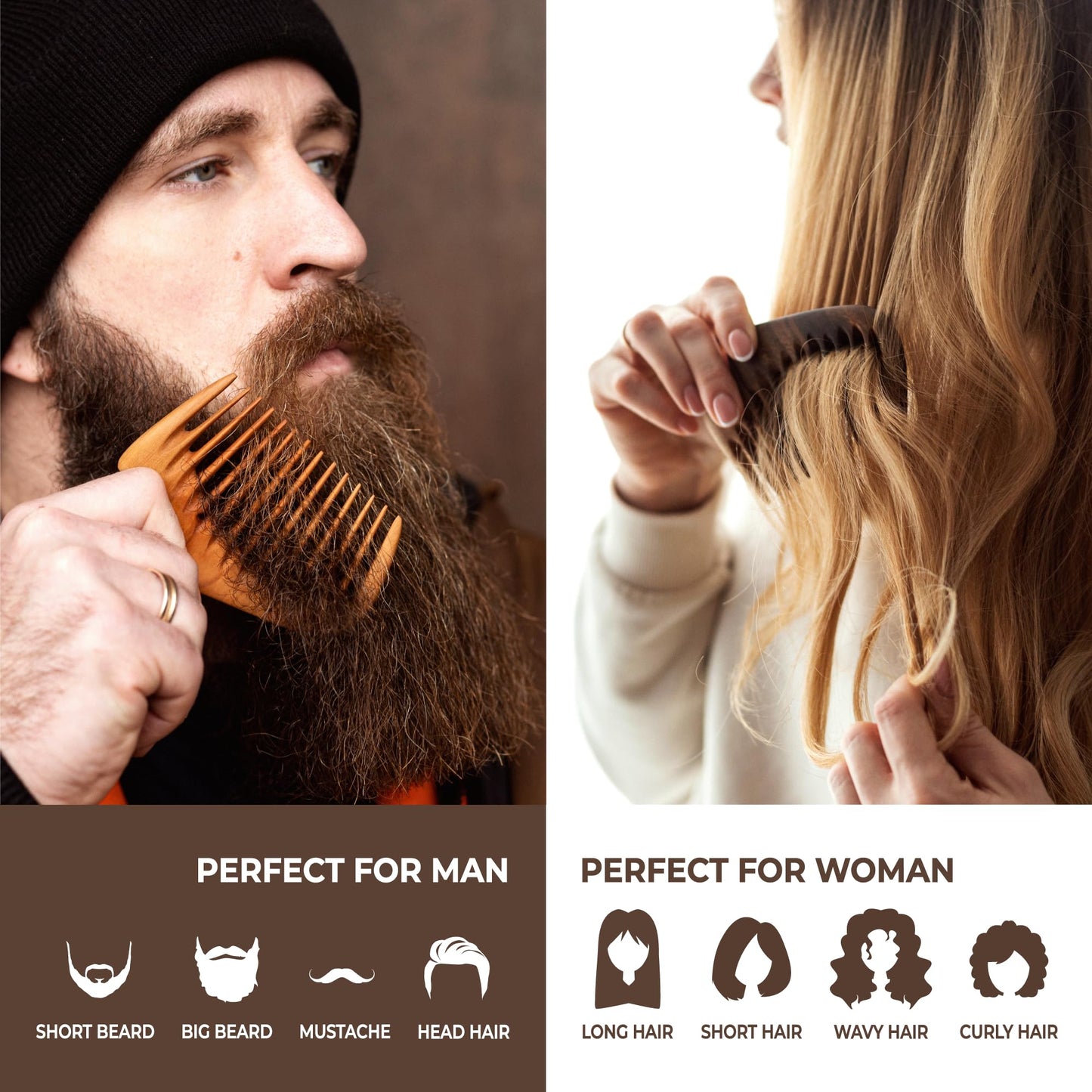 Handmade Wooden Hair Comb - Natural Wood Hair Care, Scalp Massager, Eco-Friendly Perfect for use with Balms and Oils New Wave (Walnut Wave)
