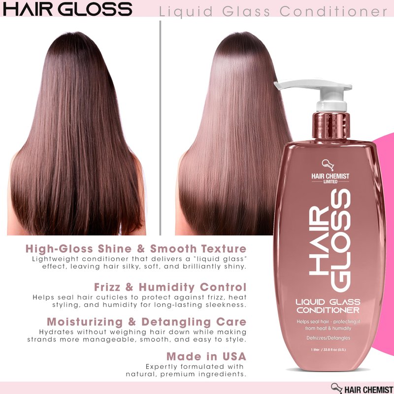 Hair Chemist Hair Gloss Liquid Glass Conditioner 33.8 oz. - Frizz Reducing Smoothing Conditioner, Lightweight Formula that Protects and Adds Shine to Hair
