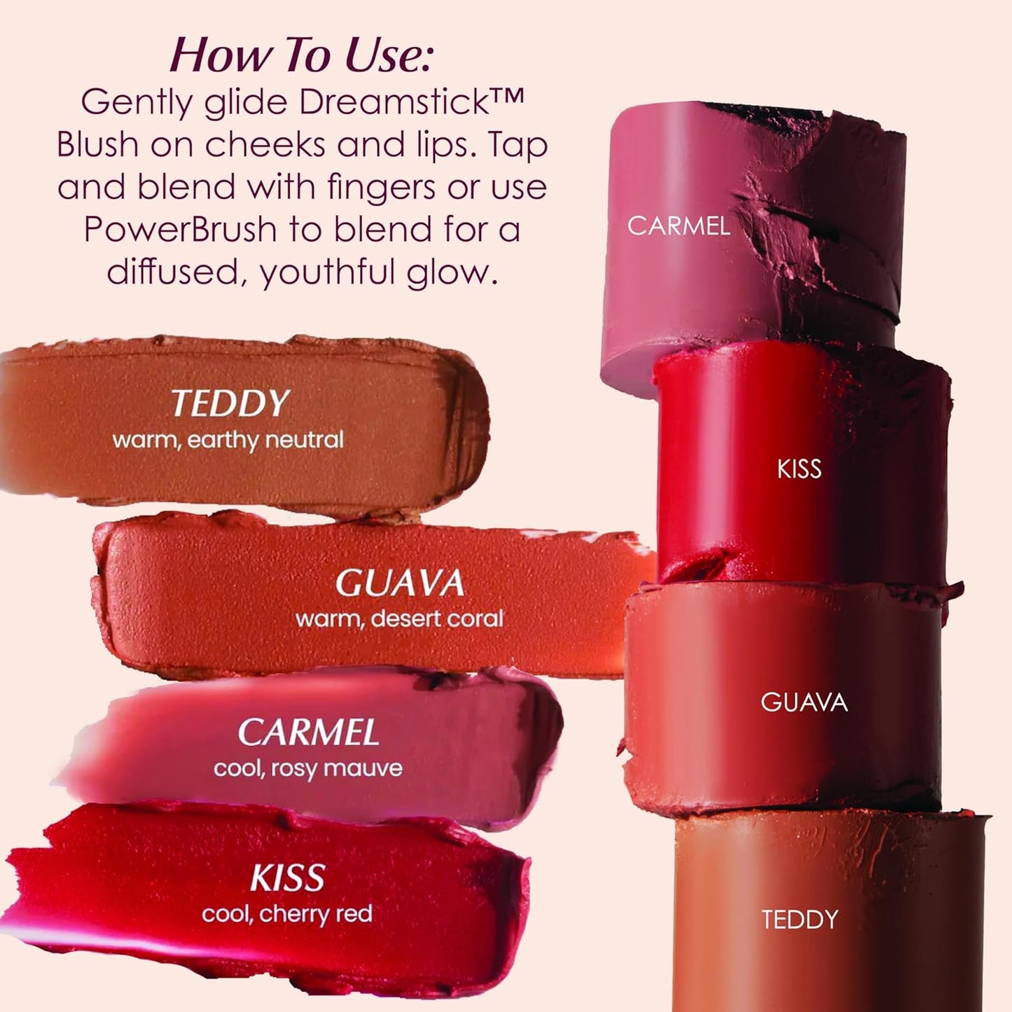 Teddy Cosmetics Dreamstick Cream Blush - Buildable, Lightweight Multi-Stick for Cheeks & Lips | Vegan, Fragrance-Free