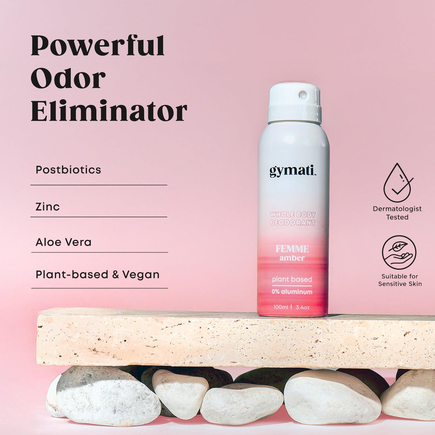 Gymati - Fitness Deodorant Spray - Men & Women - Aluminum-Free - All Day Ultimate Odor Protection - Built For Sweat - Air-Powered - Vegan & Plant-Based - Made in USA -Femme -3.4oz Travel Size -3 Pack