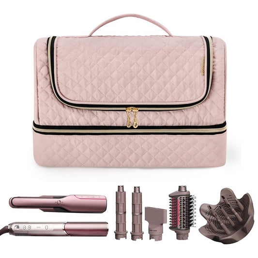Yarwo Carrying Case Compatible with Flexfusion HD641S/HD642S, Double Layers Hanging Travel Bag for FlexFusion Hair Straightener & Powerful Hair Dryer and Hair Styler Attachments, Dusty Rose