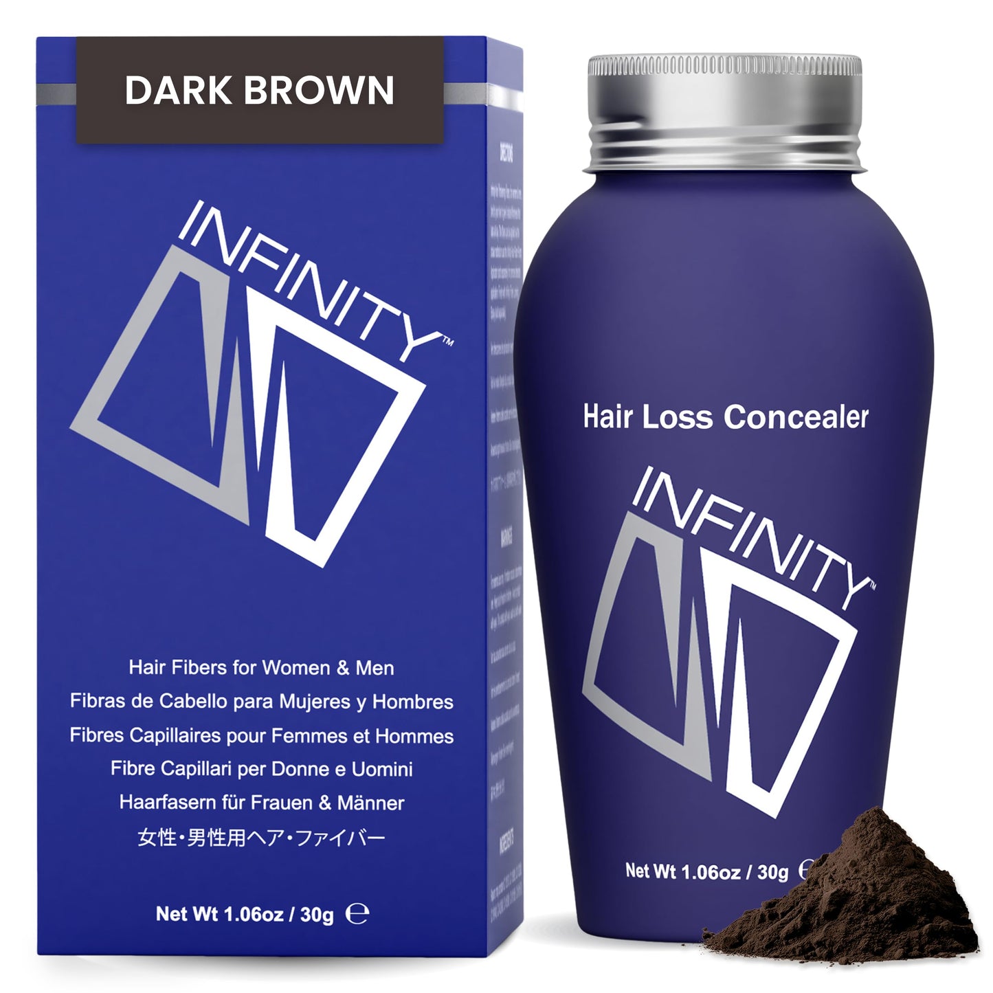 INFINITY Hair Fibers Dark Brown for Thinning Hair for Women & Men - 100% Undetectable Hair Building Fiber Powder - Conceal Hair Loss in 15 Seconds, 30g