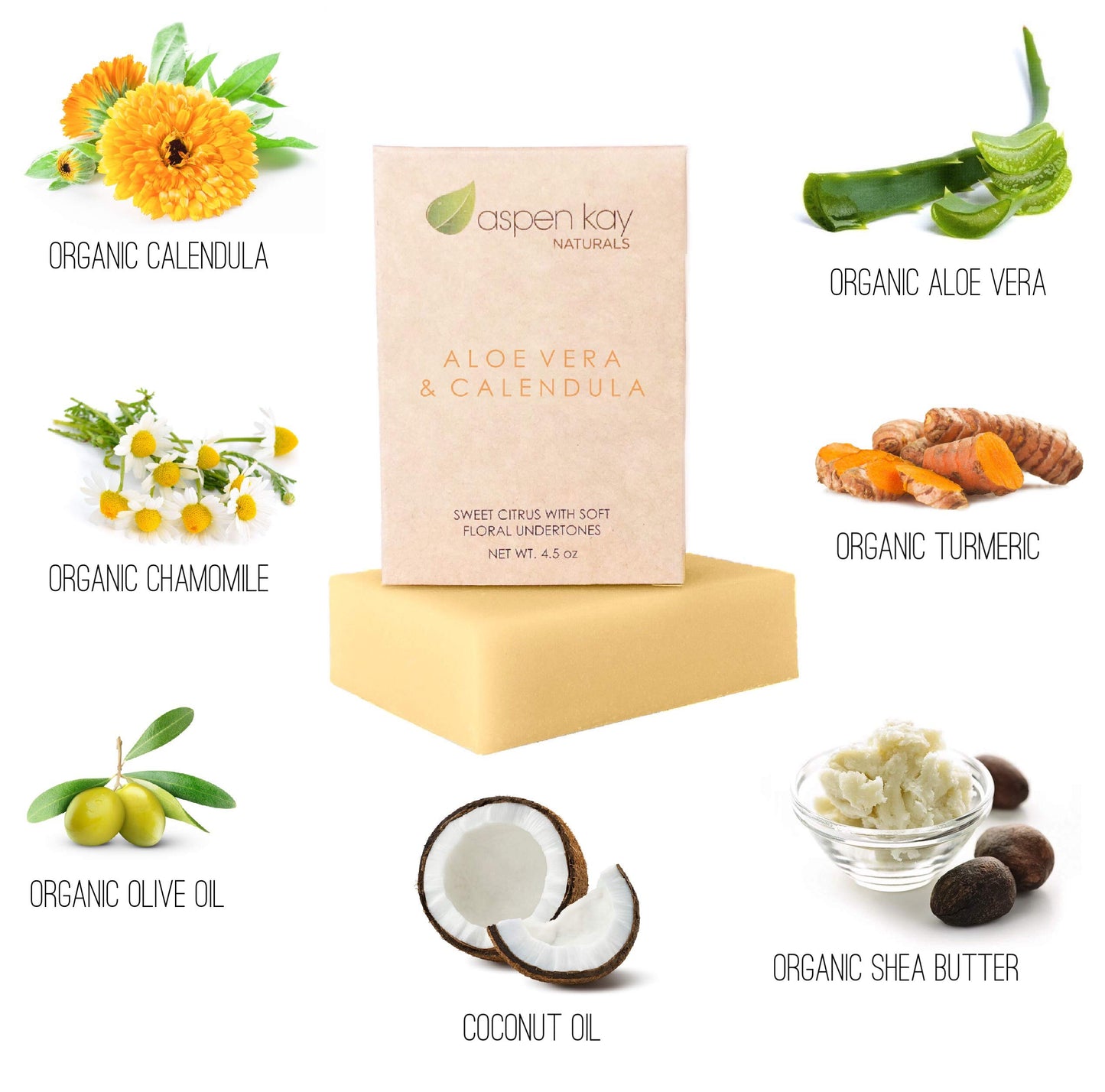 Aspen Kay Naturals Soap Set - Made with Natural and Organic Ingredients. Gentle Soap. 1 Arnica & Mint - 1 Calamine Soap – 1 Calendula Soap - 4.5oz Bar