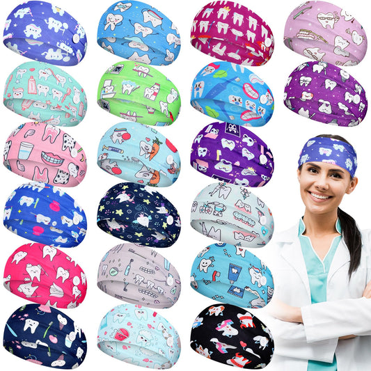 Canlierr 20 Pcs Dental Headbands for Women Non Slip Nurse Headbands with Buttons Dental Assistant Accessories Sweat Wicking Headband Gifts for Doctor Dentist Hygienist