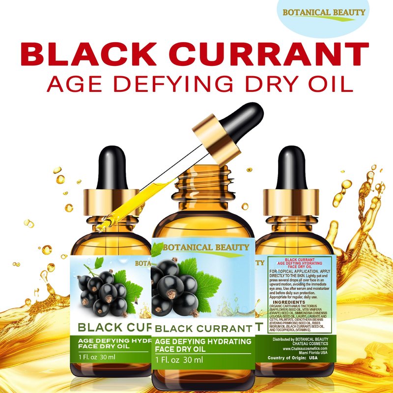 Botanical Beauty BLACK CURRANT AGE DEFYING FACE DRY OIL 100% Natural. Black Currant Oil, Evening Primrose, Grape Seed, Jojoba, Organic Safflower, Vitamin E. Face Moisturizer, Rejuvenate, Anti-aging