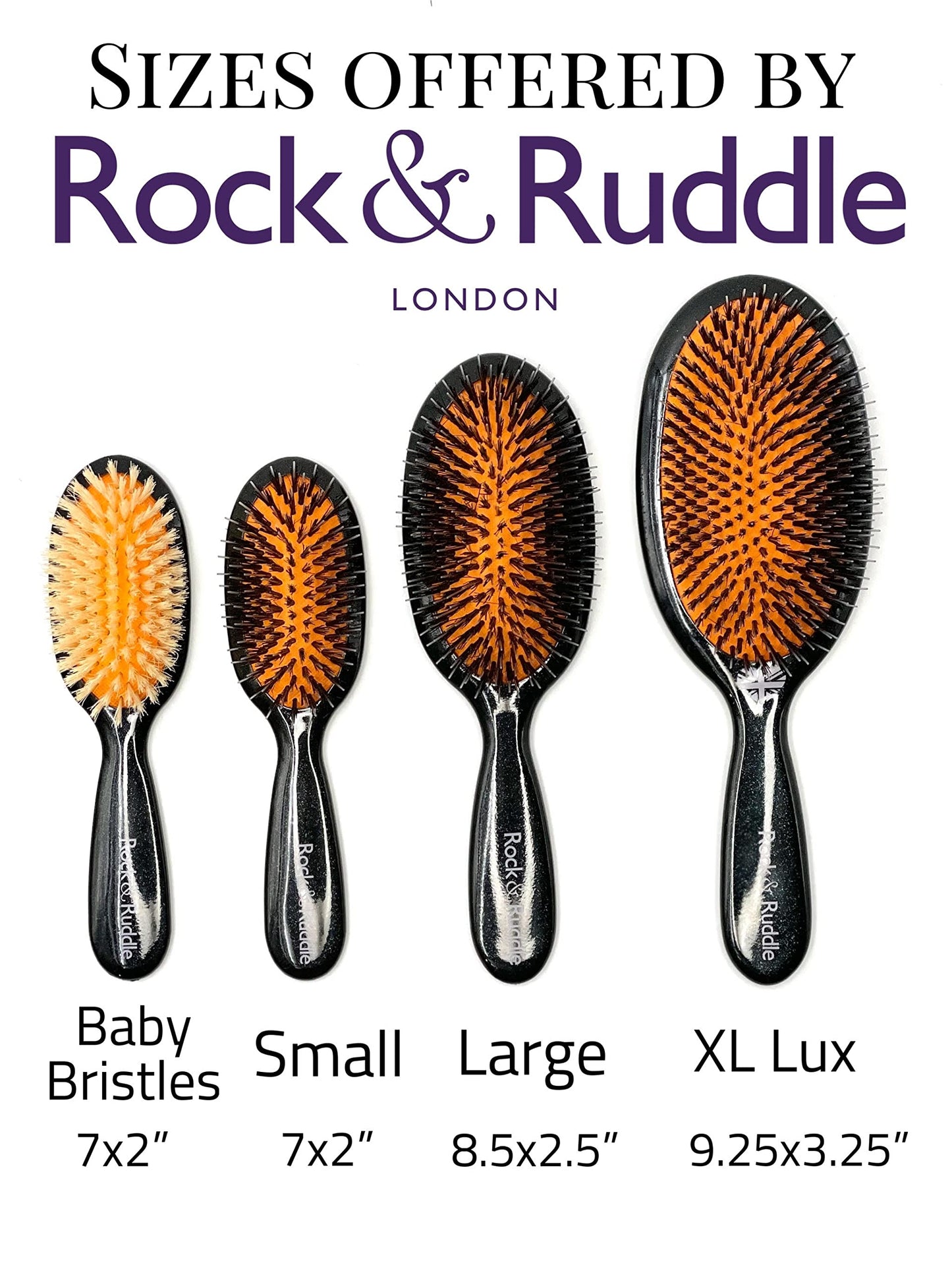 Rock & Ruddle Natural Mixed Boar Bristle Hair Brush for Women and Kids (Large, 21 cm) - Perfect for Wet or Dry Hair, Detangling Smoothing Blowdrying - Designed & Made in UK - Toucans Design