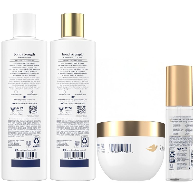 Dove Bond Strength Damage Therapy System | 4-Piece Hair Repair Set with Shampoo, Conditioner, Serum & Mask