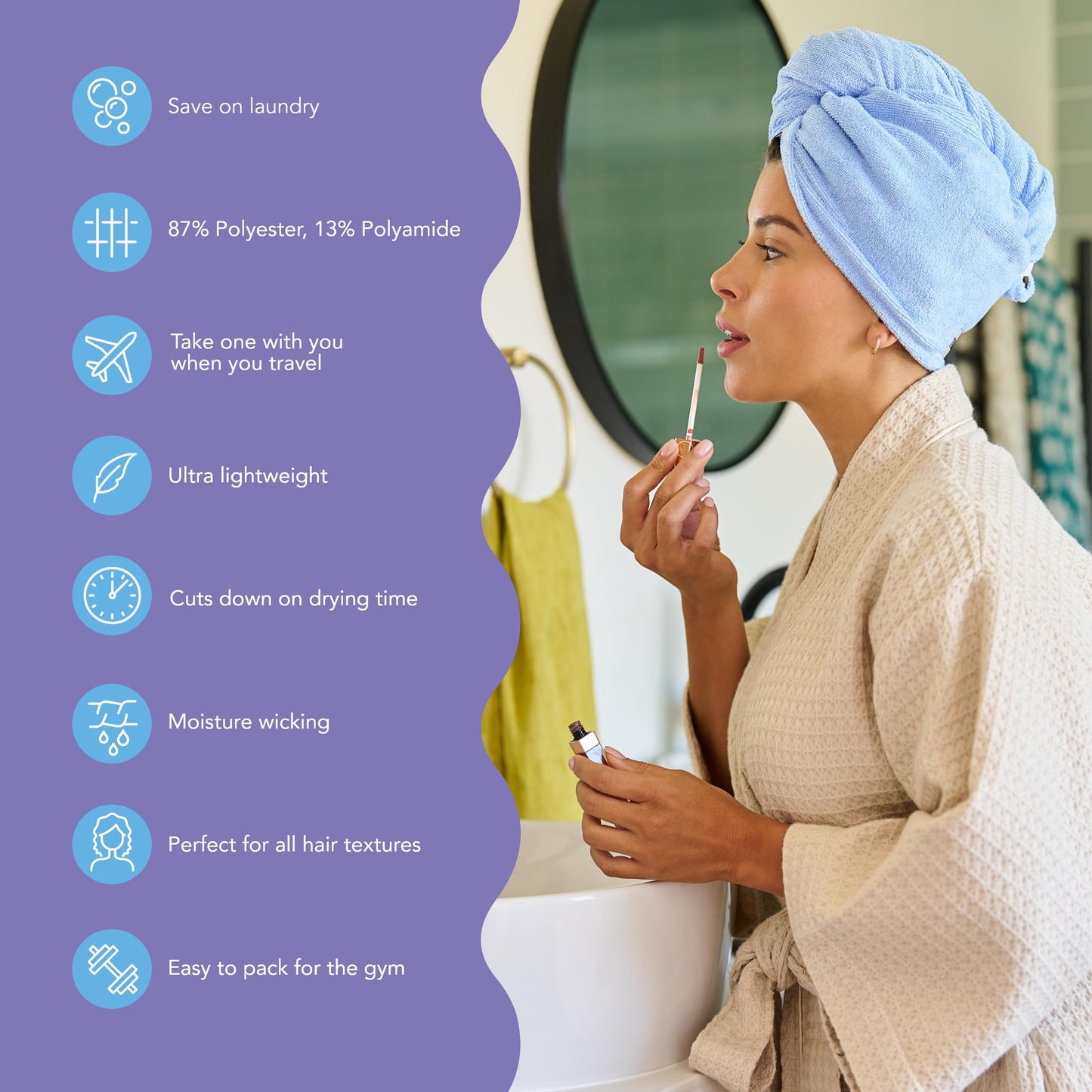 Turbie Twist 4-Pack Microfiber Hair Towel for Beauty, Travel, Gifting - Wrap Turban for Straight, Wavy & Curly Hair - Premium Personal Care (Grey, Blue, White, White)