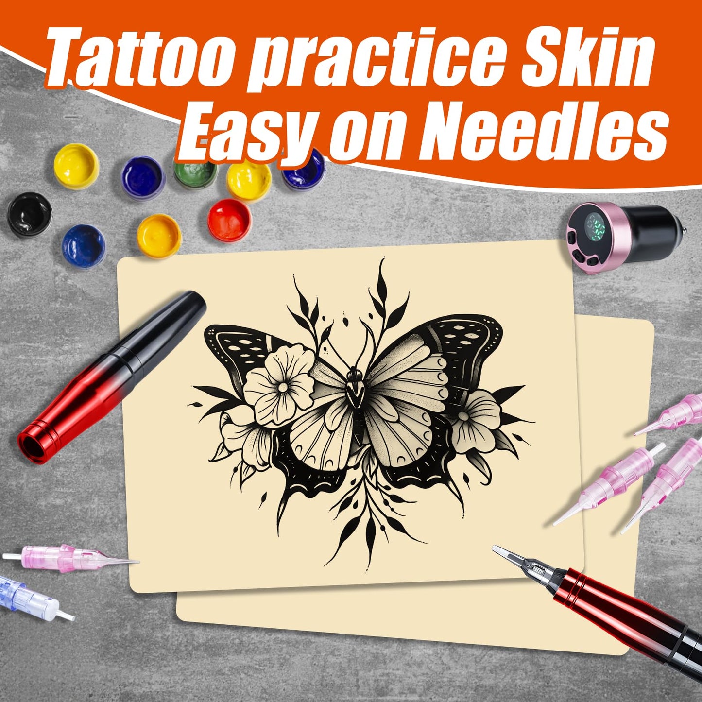 12Pcs Blank Tattoo Skin Practice 3mm Tattoo Practice Skin (12x8"/A4) Double Sided Fake Skin Soft Silicone, Use for Tattooing, Eyebrows, Eyeliner, and Lip Liner (A4, Count, 12)