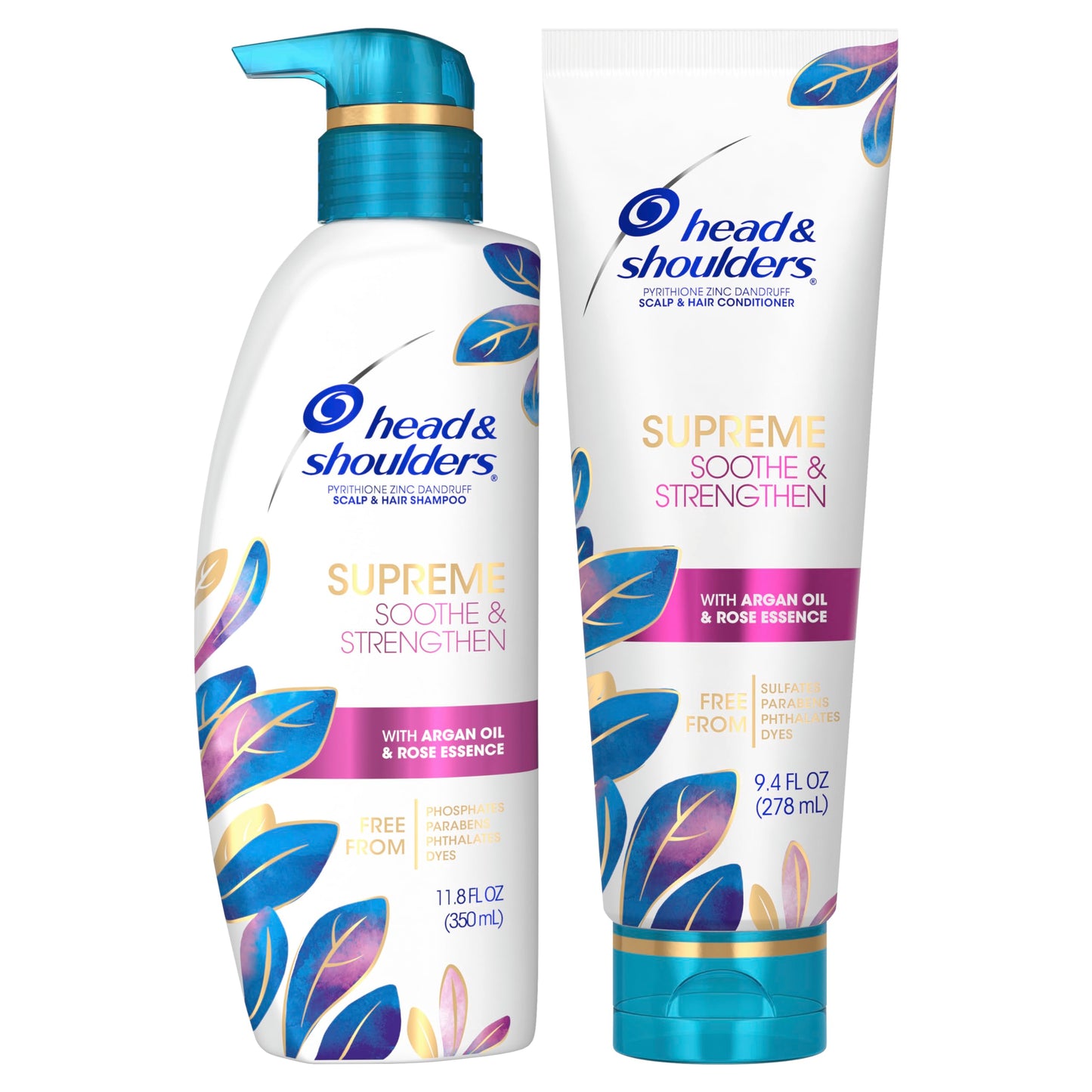 Head & Shoulders Supreme Anti-Dandruff Shampoo and Conditioner Set, 1% Pyrithione Zinc, Sulfate-Free, Argan Oil and Rose Essence, for Dry Scalp and Dandruff, 21.2 fl oz