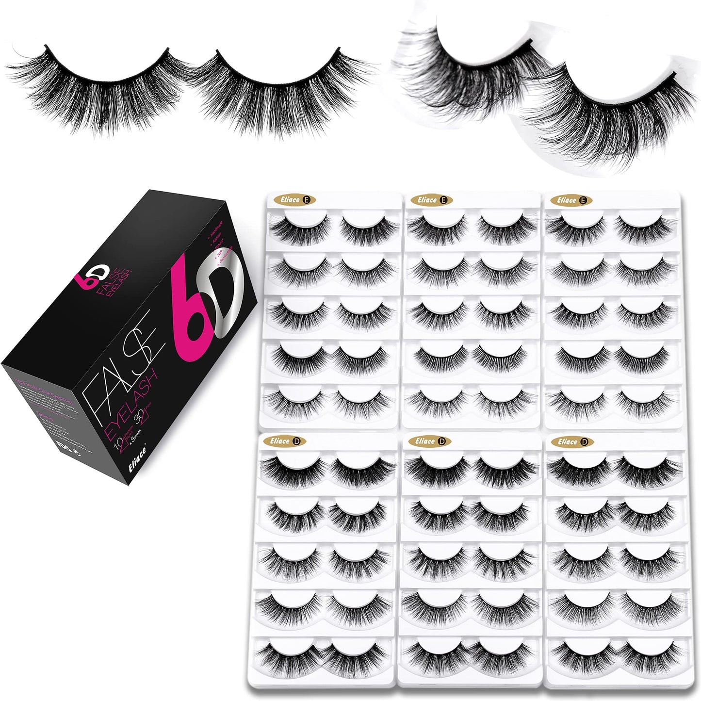 Eliace False Eyelashes Natural look Cat Eye Lashes Wispy Strips,6D Volume Mink lashes 30 Pairs 10 Mixed Styles Fake Eyelashes Pack,Wispy Eyelash Soft Reusable Dramatic Fluffy Beauty Lash Wholesale