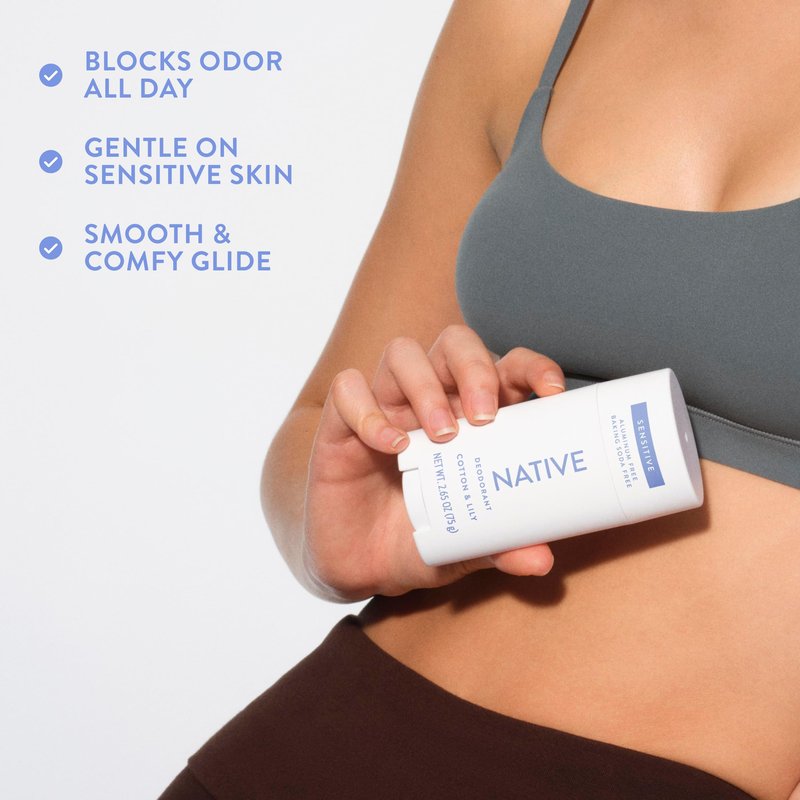 Native Sensitive Deodorant Contains Naturally Derived Ingredients, 72 Hour Odor Control | Deodorant for Women & Men, Aluminum Free with Baking Soda, Coconut Oil and Shea Butter, Cotton & Lily