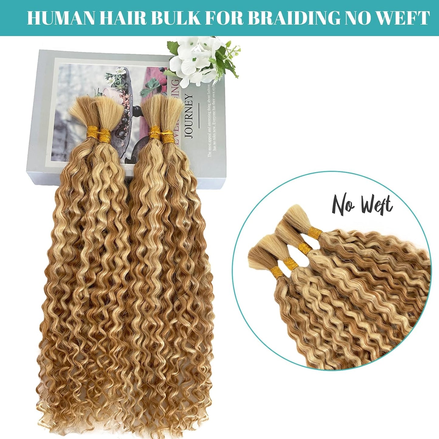 Honey Blonde Water Wave Braiding Hair - Ombre Bulk Human Hair Extensions | 2 Bundles, 100g, 16”