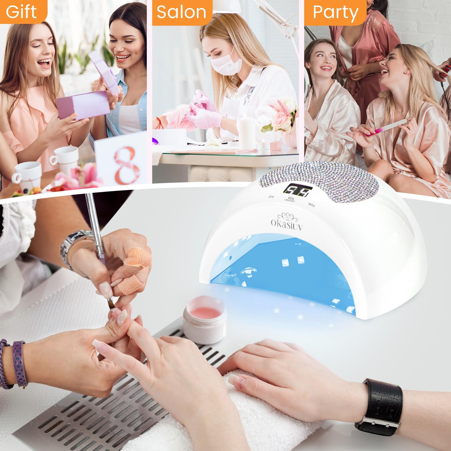 Okasiuv Rechargeable UV LED Nail Lamp with Diamond Design & Touch Control - 3 Timer Settings, Fast Curing for All Gel Polishes, Portable UV Nail Dryer for Professional Salon & Home