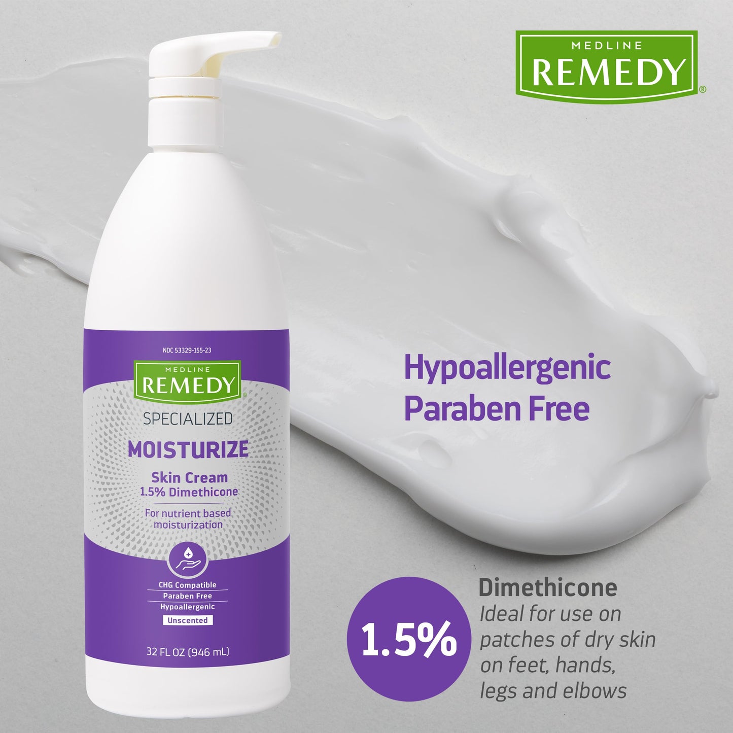 Medline Remedy Specialized Skin Cream, Unscented, 32 oz., Advanced Moisturizing Formula for Dry Skin, Single Pack
