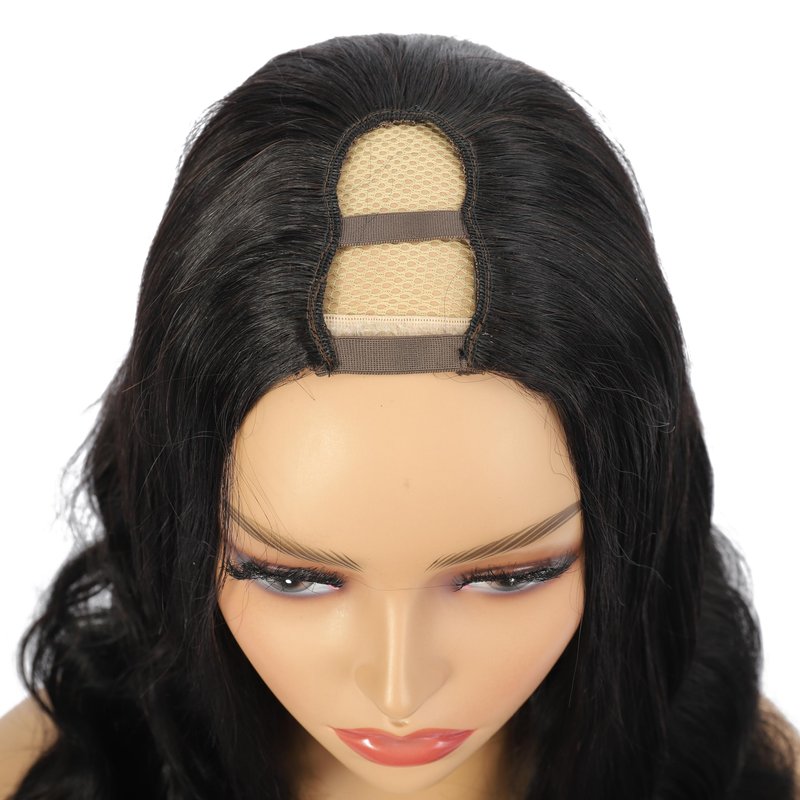 Amella Human Hair U Part Wig Body Wave Wigs for Black Women 150% Density U Shape Clip in Half Wig Glueless Wigs Full Head (16inch, Body Wave)