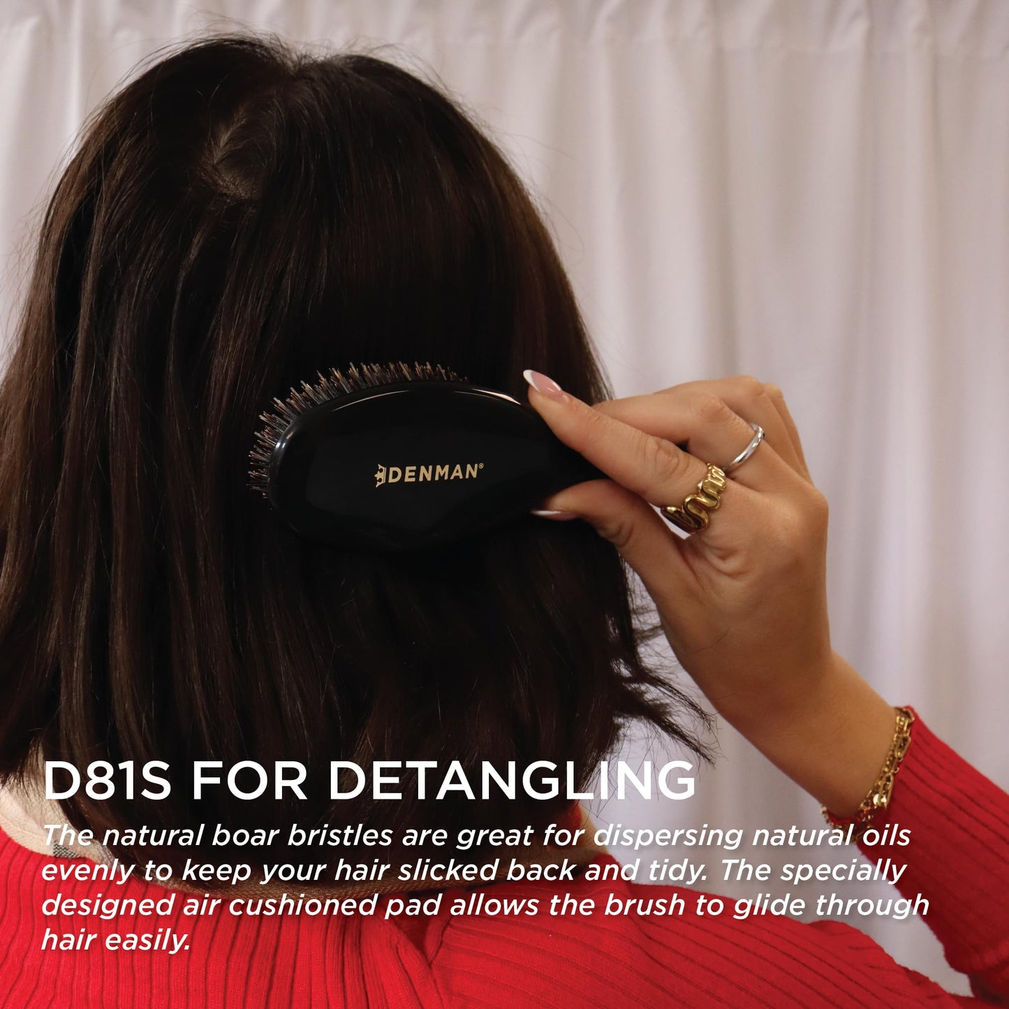 Denman Cushion Hair Brush (Small) with Soft Nylon Quill Boar Bristles - Porcupine Style for Grooming, Detangling, Straightening, Blowdrying and Refreshing Hair – Black, D81S