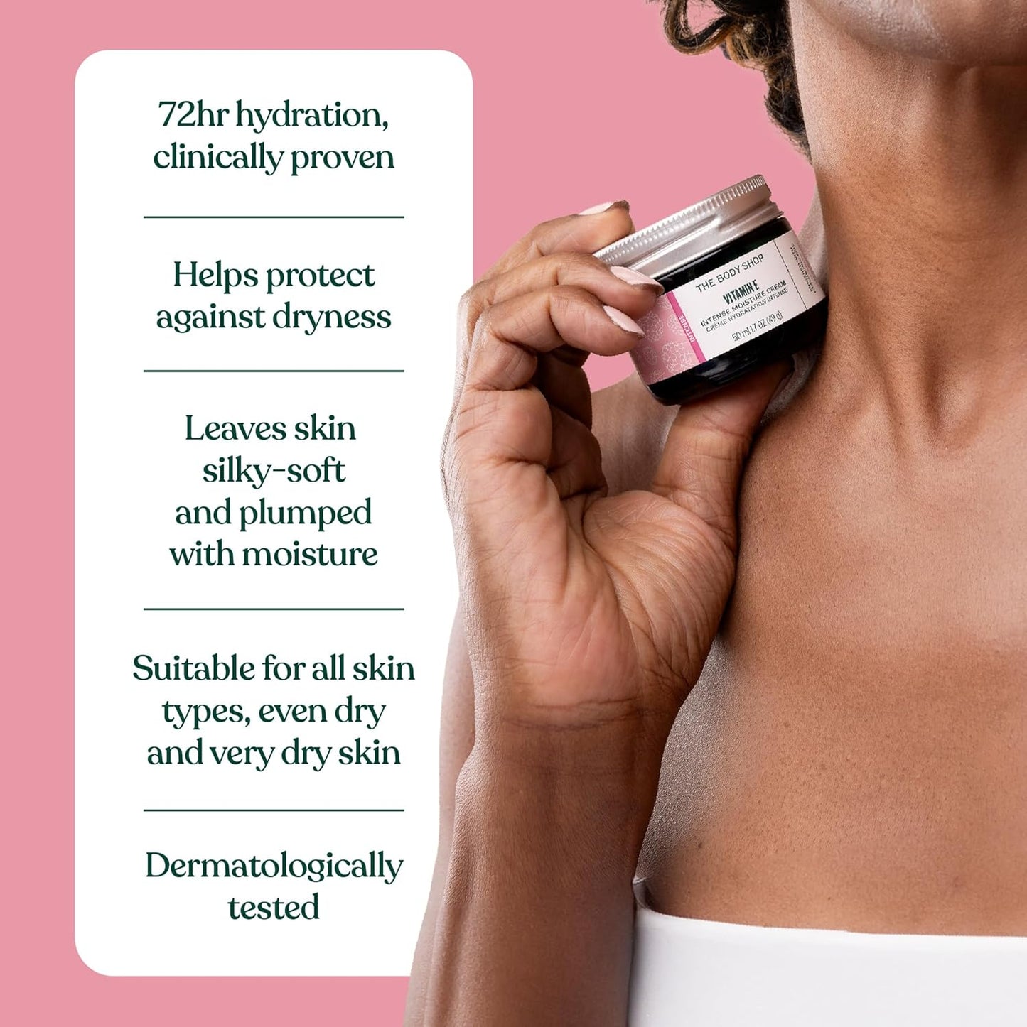 Vitamin E Intense Moisturizer - Hydrating Cream with Hyaluronic Acid for Dry Skin | 1.7 Oz Vegan Formula