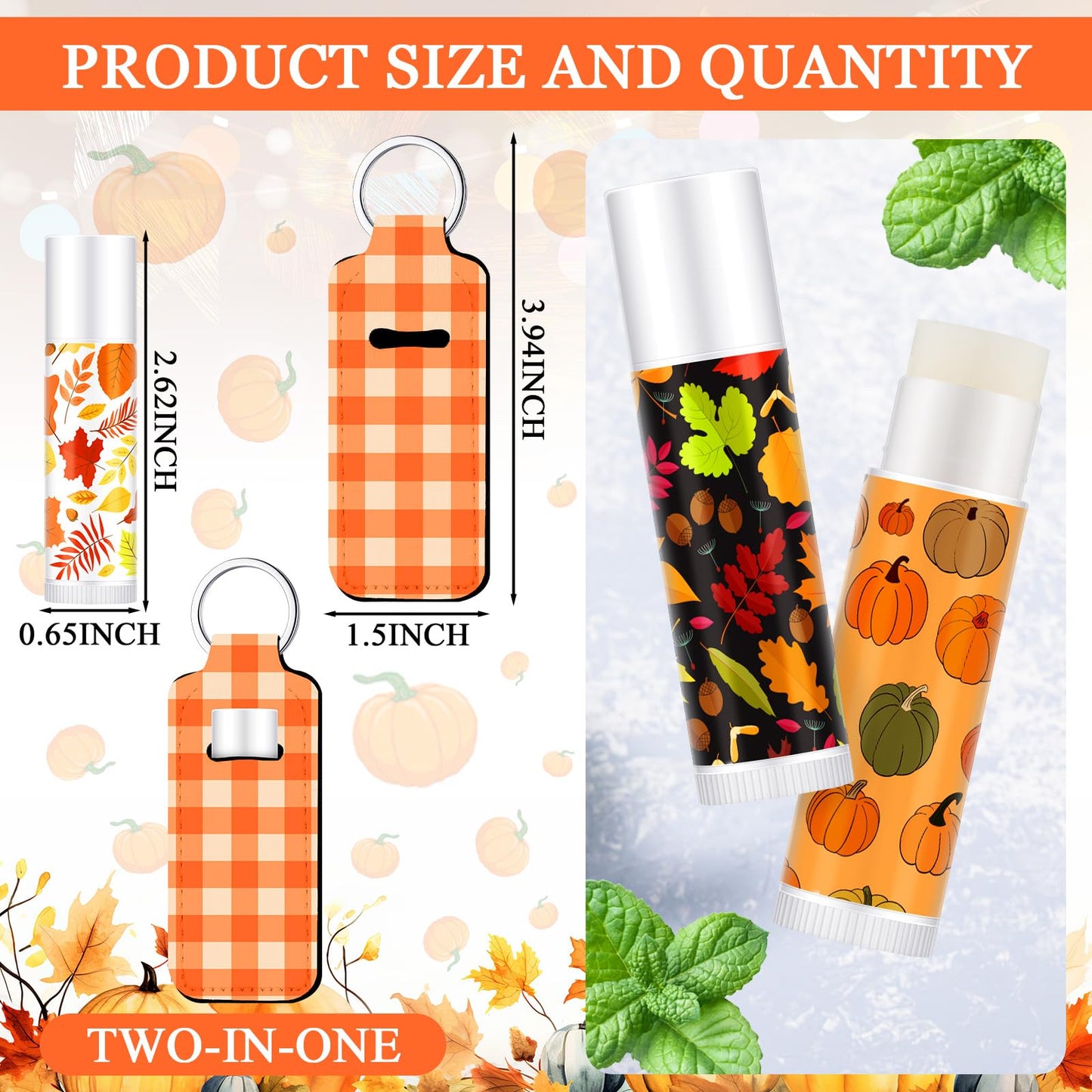 Swiffen 18 Sets Fall Maple Leaf Pumpkin Lip Balm and Holder Keychains Set Pumpkin Party Favors Bulk for Women Employee Basket Christma Stocking Stuffers Goodie Bag