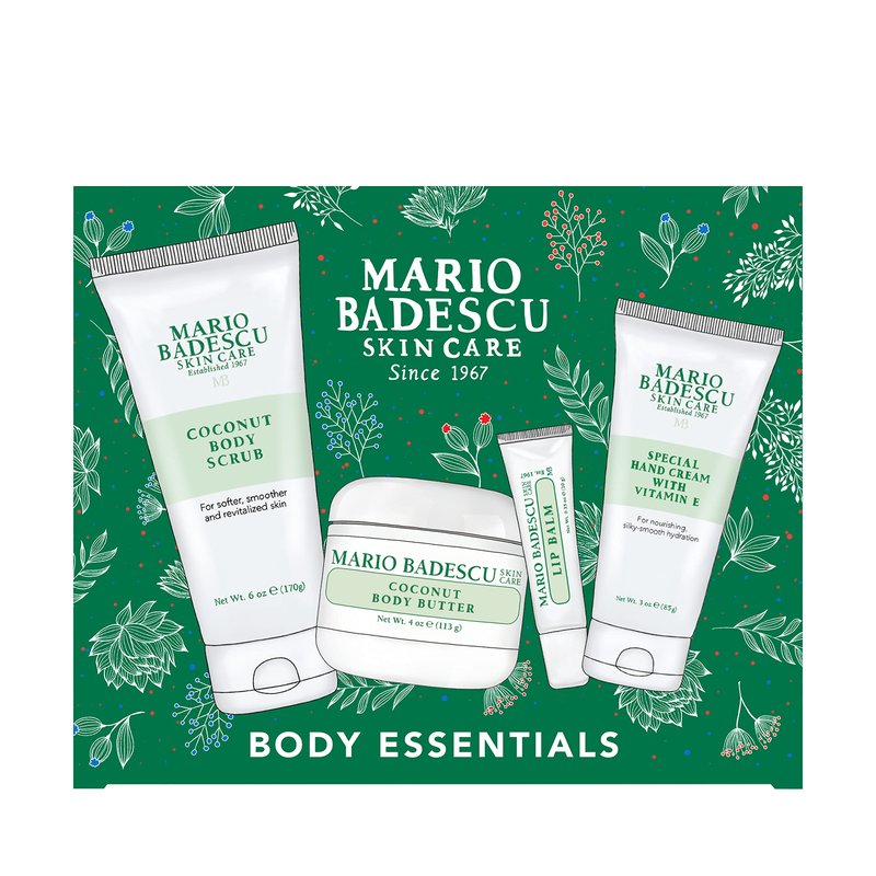 Mario Badescu Best of Body Essentials 4 Piece Kit, Skincare Gift Set Includes Lip Balm, Coconut Scrub, Coconut Body Butter & Special Hand Cream With Vitamin E