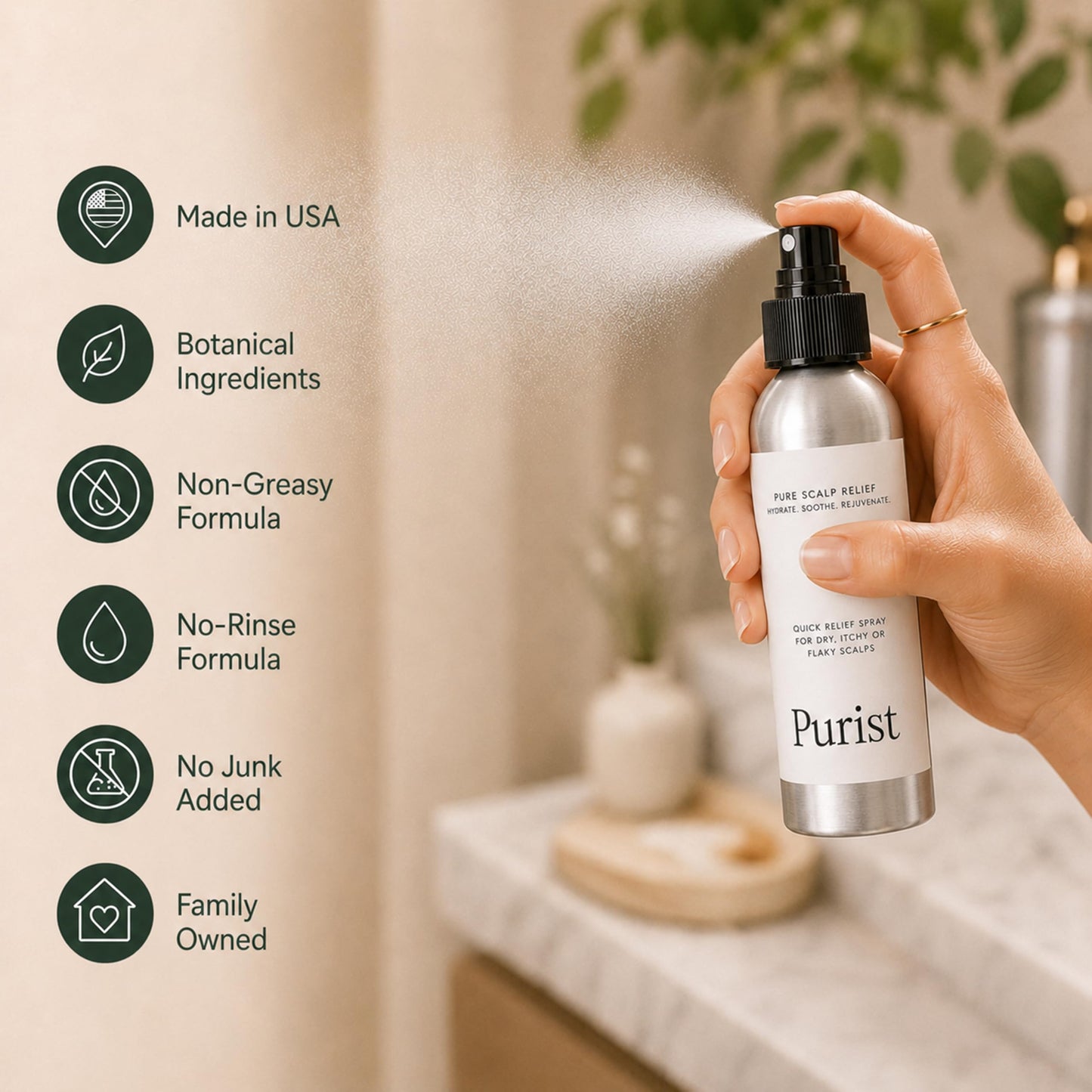 Purist Dandruff Spray – Leave-In Itchy, Dry Scalp Treatment – Hydrating, Lightweight, Soothing Scalp Moisturizer – Scalp Care Spray for Dryness, Dandruff, Flaky Scalp – Non-Greasy and Quick Relief