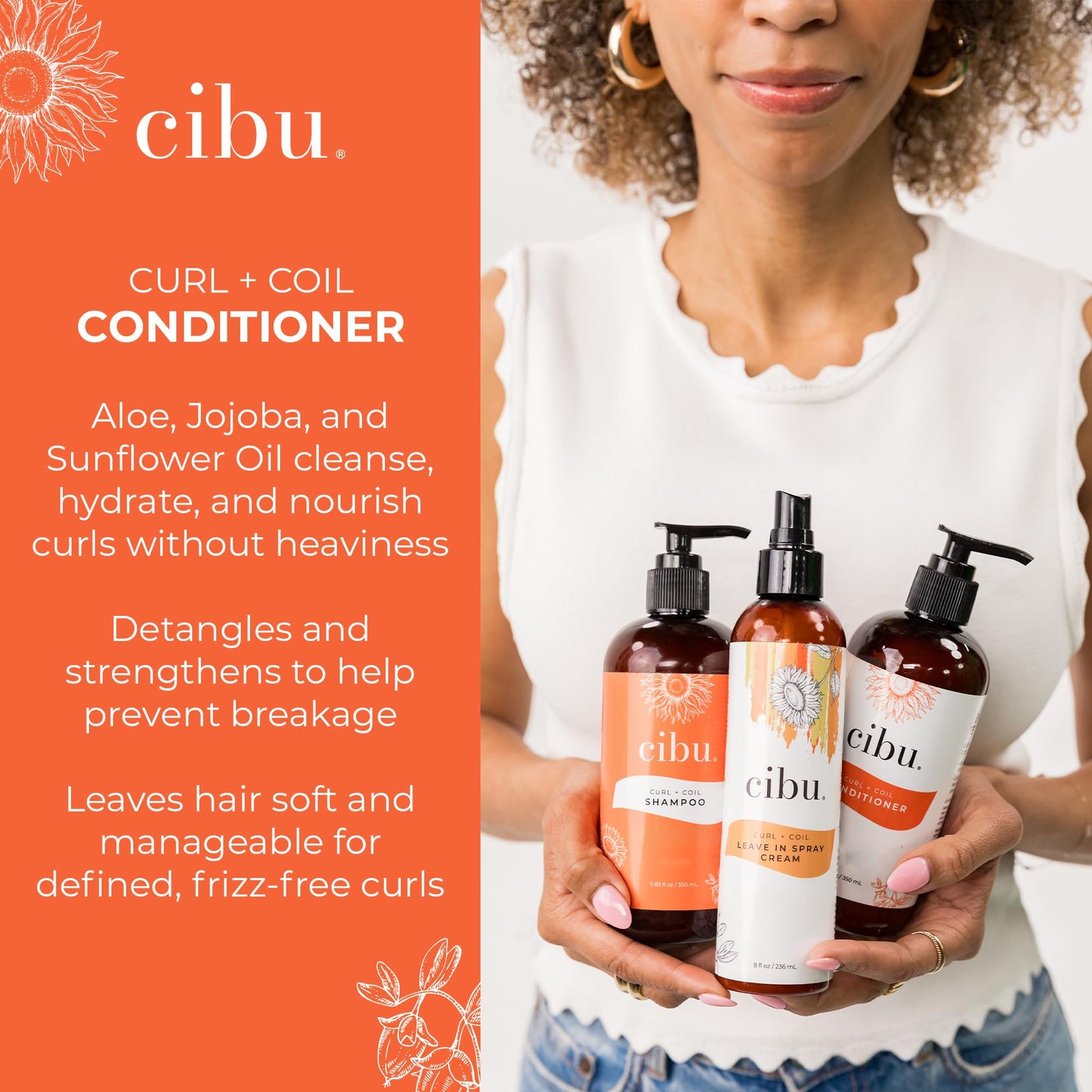 CIBU Curl + Coil Conditioner Cleanses, Hydrates, Revitalizes, Detangles & Preserves Natural Curl + Coil for Frizz-Free Smooth Manageable Hair (Conditioner, 350ml)