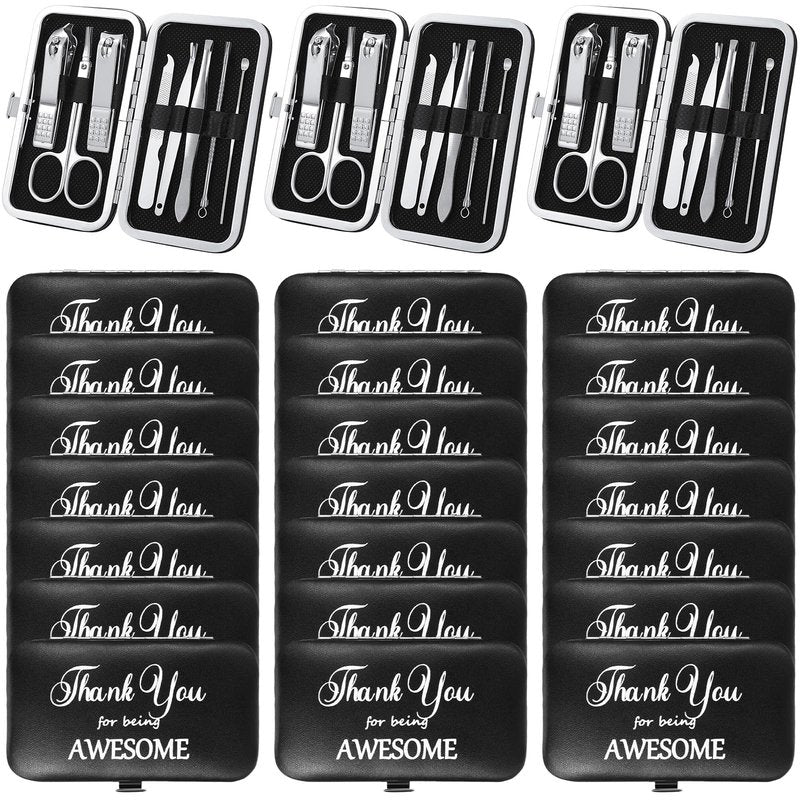 Therwen 24 Sets Father's Day Bulk Gift Manicure Set Stainless Steel Nail Clippers 8 in 1 Grooming Nail Kit Employee Appreciation Gift Professional Pedicure Tool for Women Men Coworker(Black)
