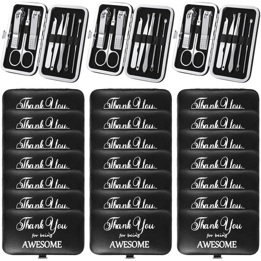 Therwen 24 Sets Father's Day Bulk Gift Manicure Set Stainless Steel Nail Clippers 8 in 1 Grooming Nail Kit Employee Appreciation Gift Professional Pedicure Tool for Women Men Coworker(Black)