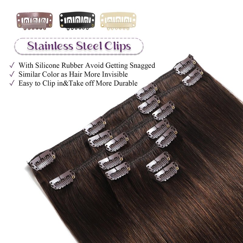 Human Hair Clip in Extensions for Women Clip in Hair Extensions Real Human Hair 7Pcs #4 Medium Brown Easy to Install Silky Straight Human Hair Clip ins 14 Inch 85g