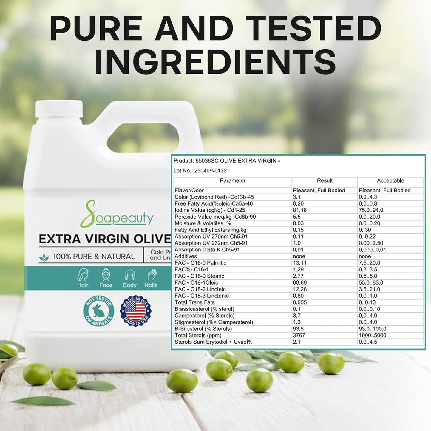 Extra Virgin Olive Oil - 100% Pure Cold-Pressed Carrier Oil for Skin, Hair & Soap Making | 32 Fl Oz