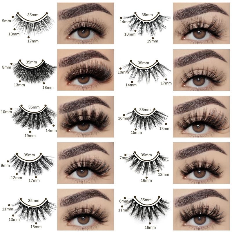 Vegan False Eyelashes - 30 Pairs Fluffy Volume Strip Lashes | Medium Length 3D Faux Mink in 10 Styles