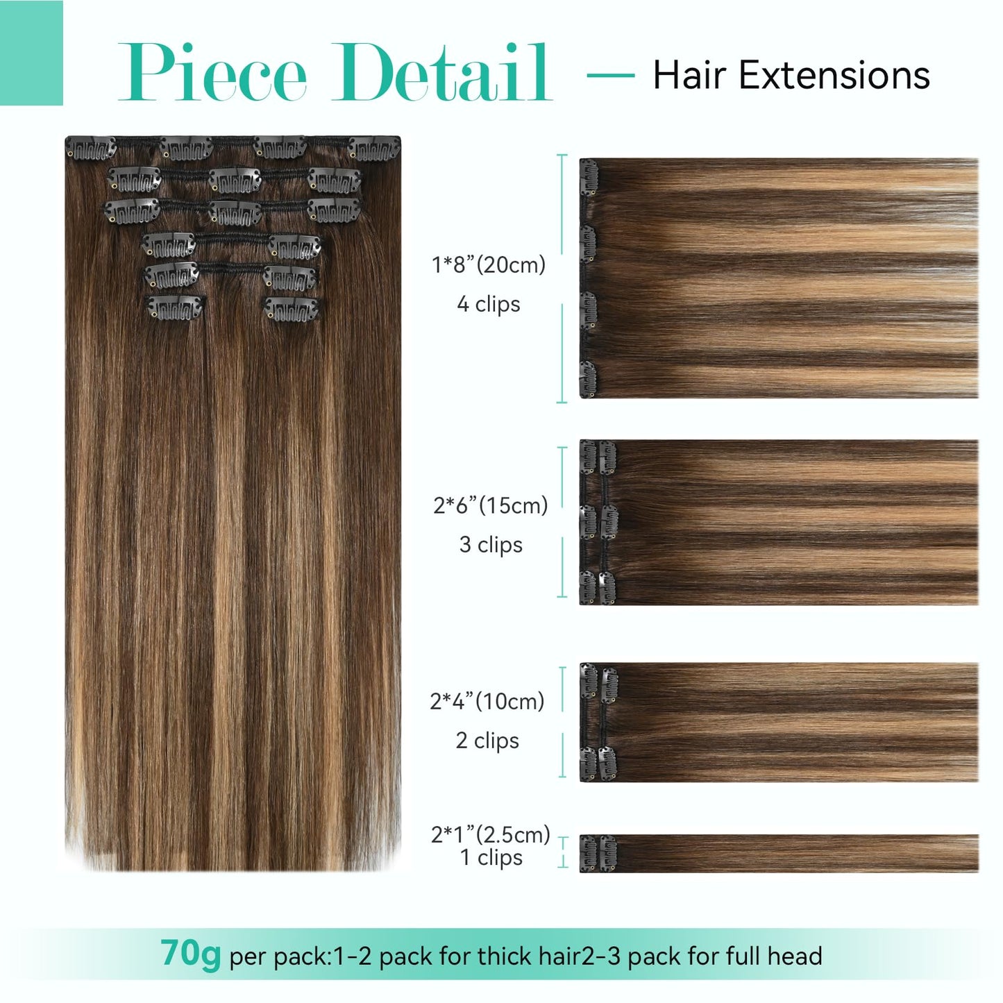Ukira Balayage Clip in Hair Extensions Real Human Hair, 12 Inch 75g 4/27/4 Chocolate Brown to Caramel Blonde Ombre Human Hair Extensions, Natural Straight Remy Human Hair Clip ins for Women
