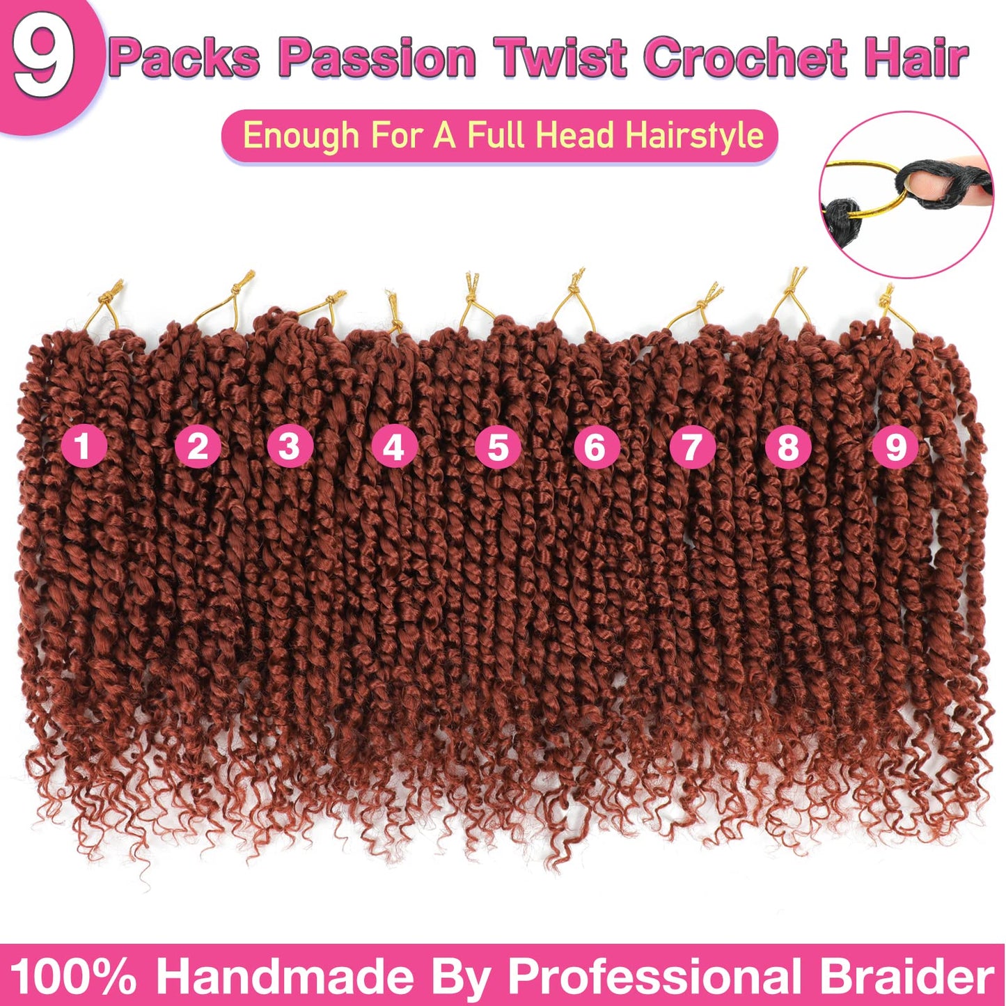 9 Packs Passion Twist Crochet Hair 18 Inch Pre-twisted Passion Twist Hair Pre Looped Crochet Passion Twist Hair Bohemian Passion Twist Crochet Hair for Women Girls and Kids (18Inch,1B)