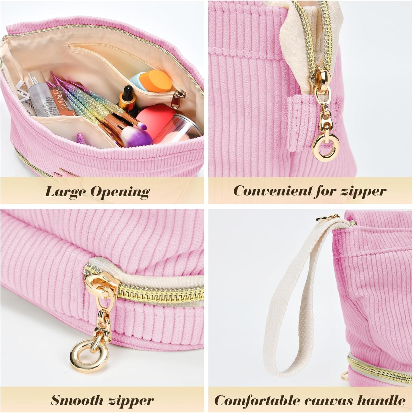 Personalized Initial Makeup Bag - Unique Birthday Gift for Girls & Women | Travel Cosmetic Bag - Pink C