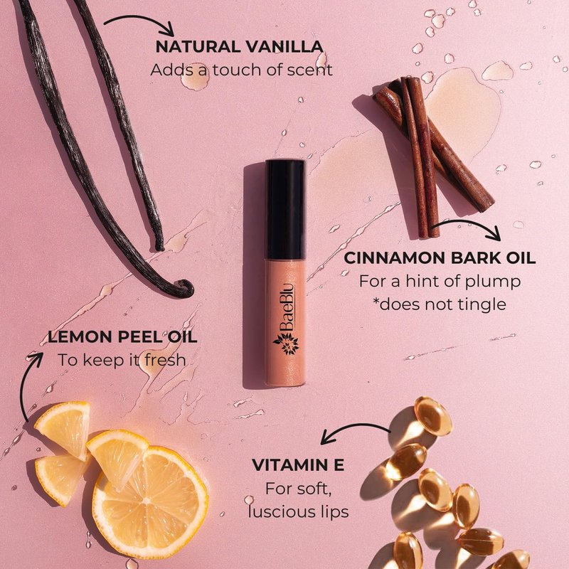 BaeBlu Organic Vegan Lip Gloss, 100% Natural Non-Toxic Moisturizing Ingredients, Lotus