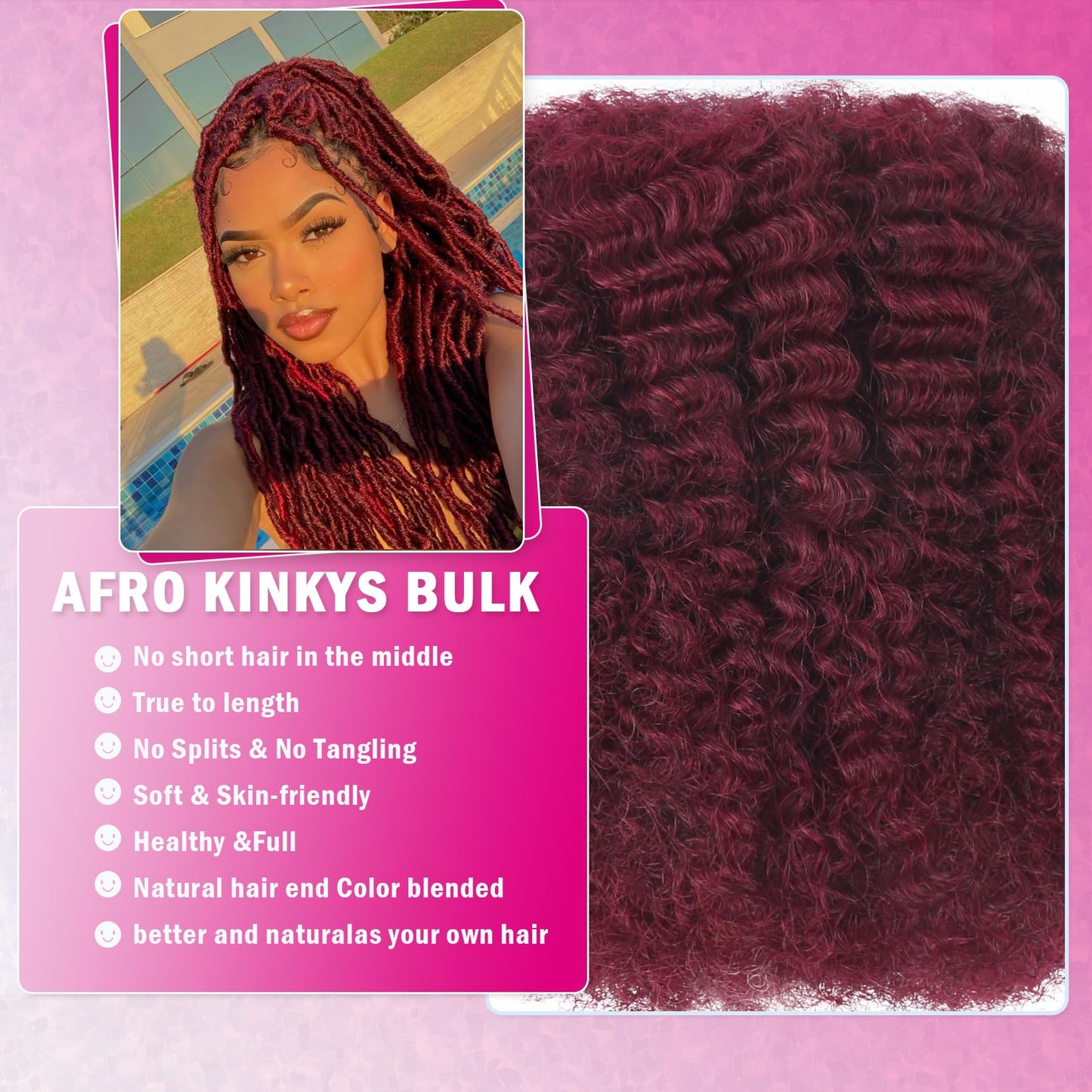 Afro Kinkys Bulk Human Hair For Braiding 16 inch Orange Ginger Afro Kinky Curly 100% Real Human Hair Bulk for Dreadlocks Mini Twist Crochet Braids Hair Extensions 50g