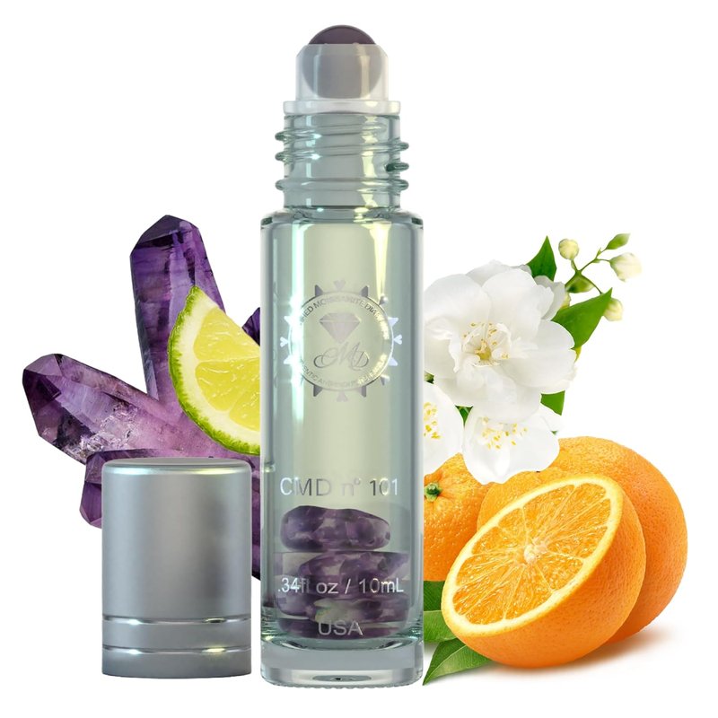 Floral Luxury Fragrance Oil - CMD Pure Blossom with Pheromones & Amethyst Crystal Rollerball | 10mL Travel Size Gift for Women