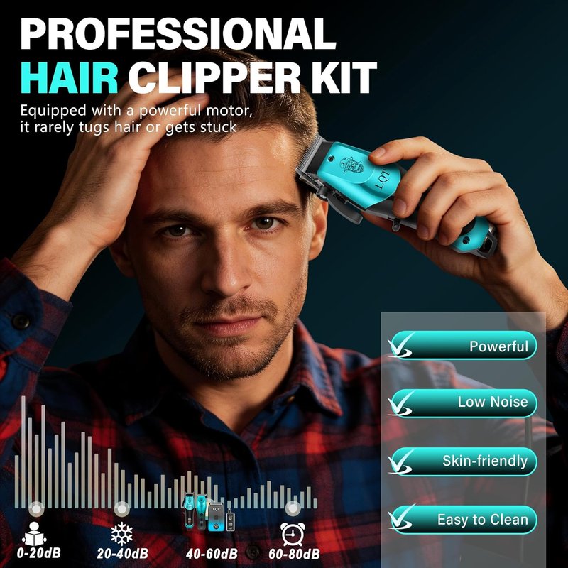 Men's Hair Clippers Kit - 4-in-1 Grooming Set with Nose Trimmer & Electric Shaver | Wireless USB Rechargeable, Blue Ombre Design