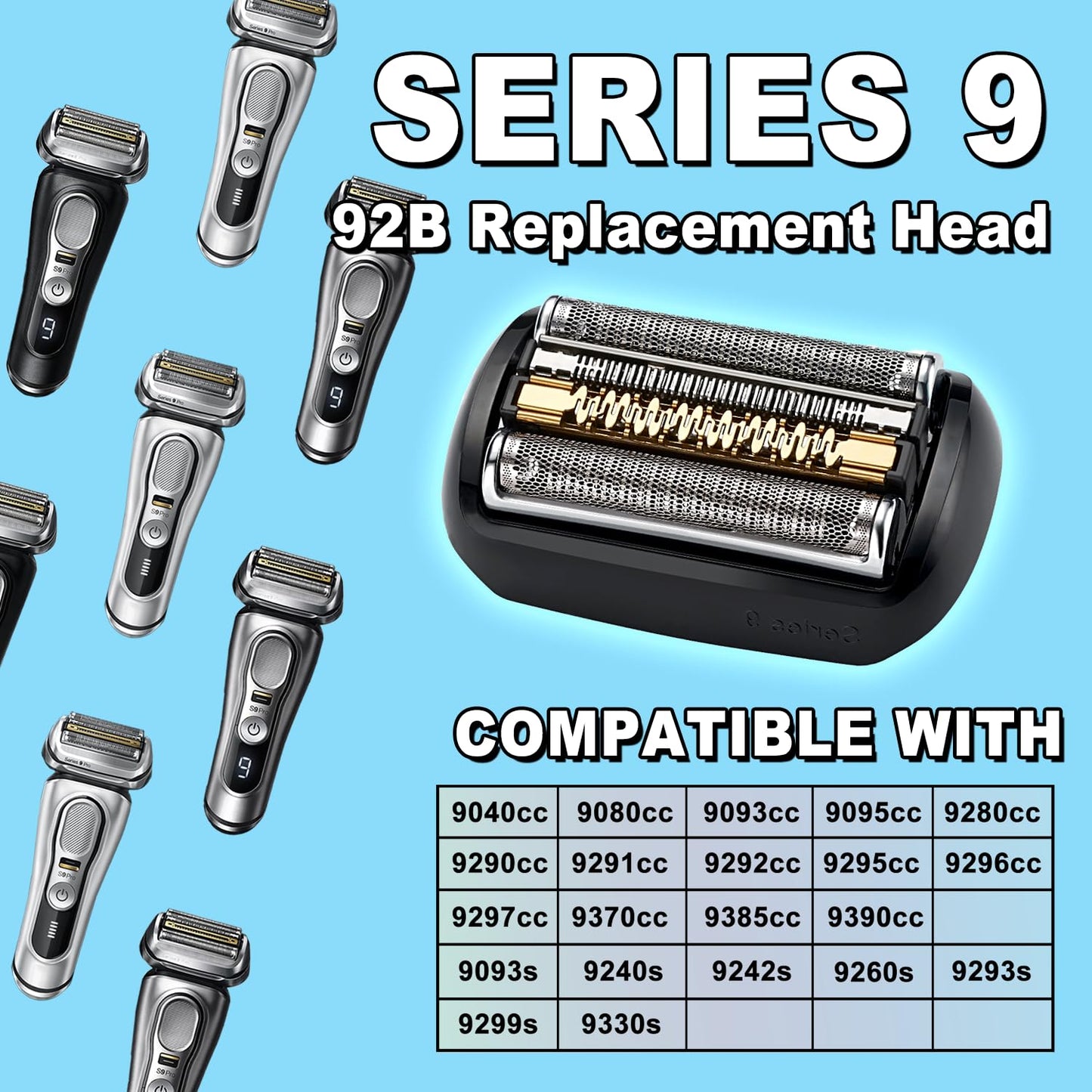 Electric Replacement Shaver Head for Braun Series 9 | 2-Pack Compatible Accessories for 9290cc, 9291cc, 9370cc, 9385cc