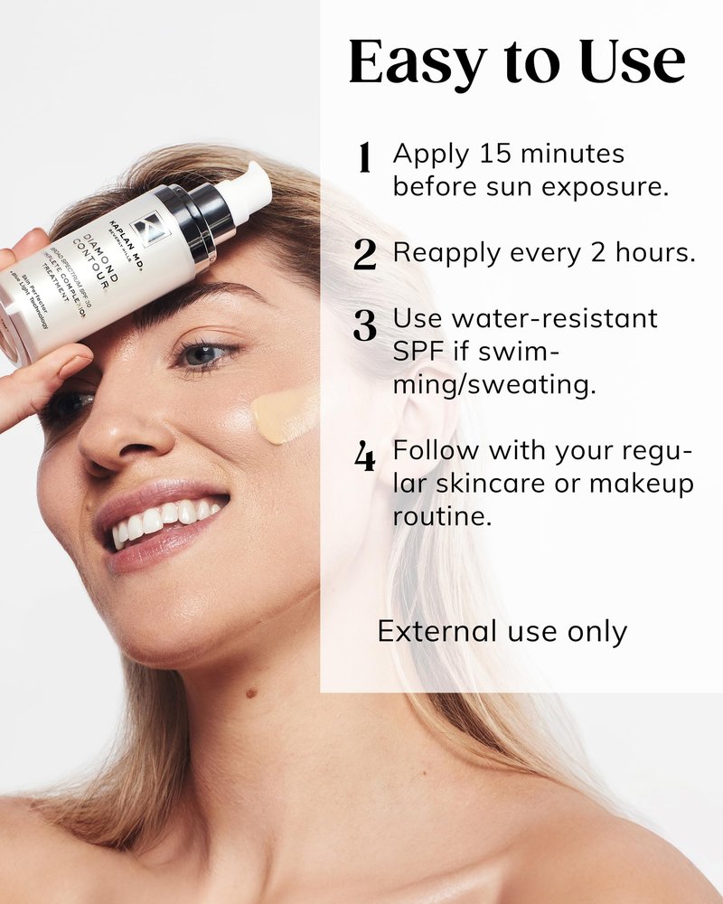 KAPLAN MD Diamond Contour Broad Spectrum SPF 30 - Complete Complexion Treatment, Hydrating Sheer Coverage, UVA/UVB & Blue Light Protection, Fragrance-Free, Medium Tinted Sunscreen for Face