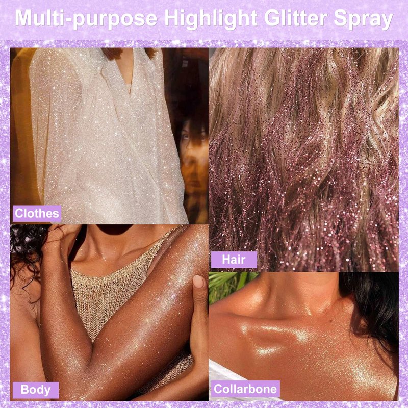 YOSCA Body Glitter Spray, 150ML Holographic Glitter Hairspray, Shiny Glitter Spray for Hair Body Clothes, Quick-Drying and Long-Lasting Shimmer Powder for Festival Music Concert Party Rave Accessories